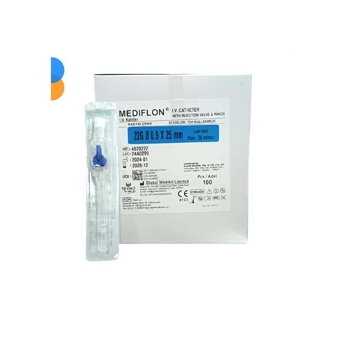 Mediflon Branül Mavi 22G