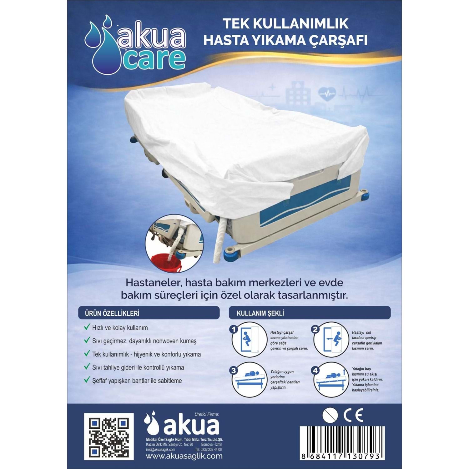Canped Akuacare Tek Kullanımlık Hasta Yıkama Çarşafı