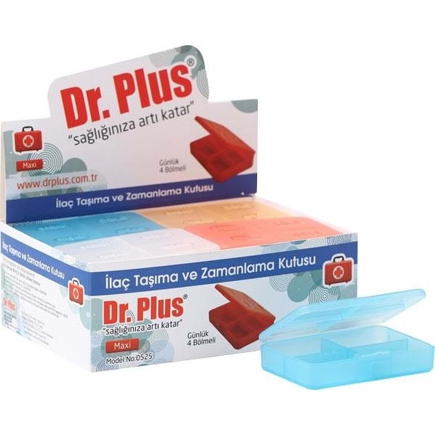 Dr. Plus İlaç Taşıma ve Zamanlama Kutusu Günlük 4 Bölmeli Maxi