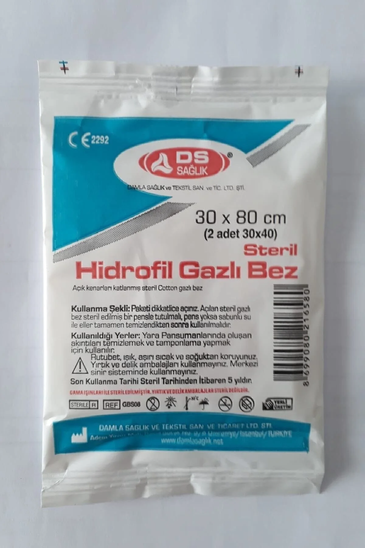 DS Sağlık Steril Gaz Kompres 30x80Cm 2 Parça