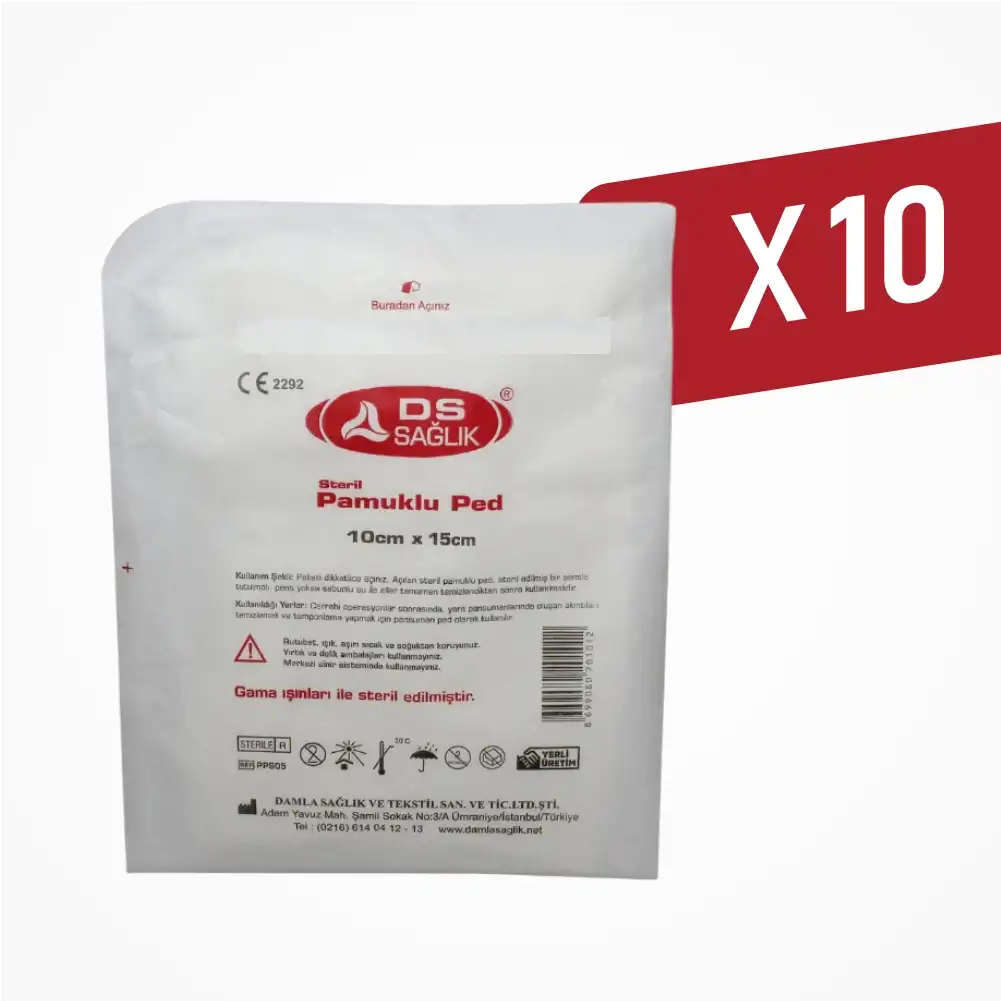 DS Sağlık Steril Pamuklu Ped 10CmX15Cm