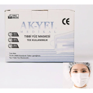 Akyel Maske Lastikli Filtreli 3 Katlı Beyaz 100 lü